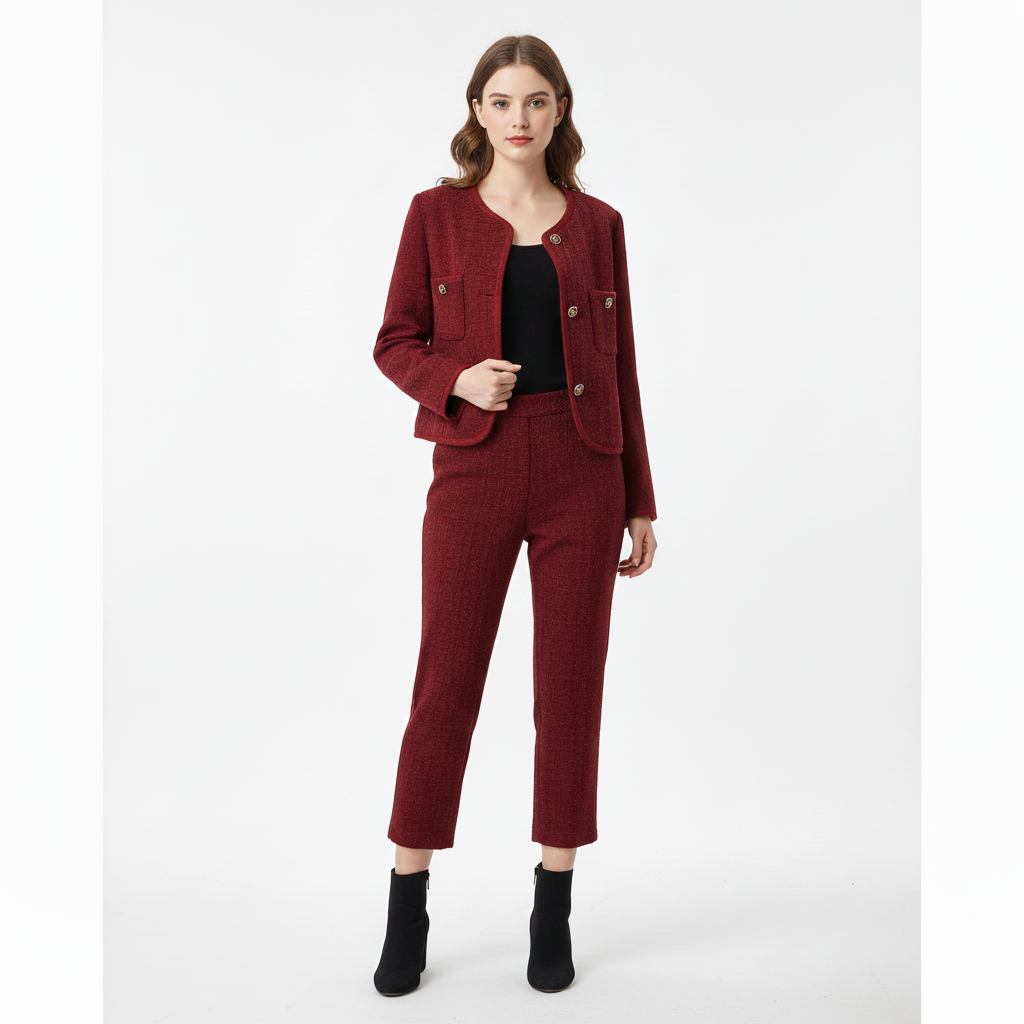 Sophisticated Burgundy Tweed
